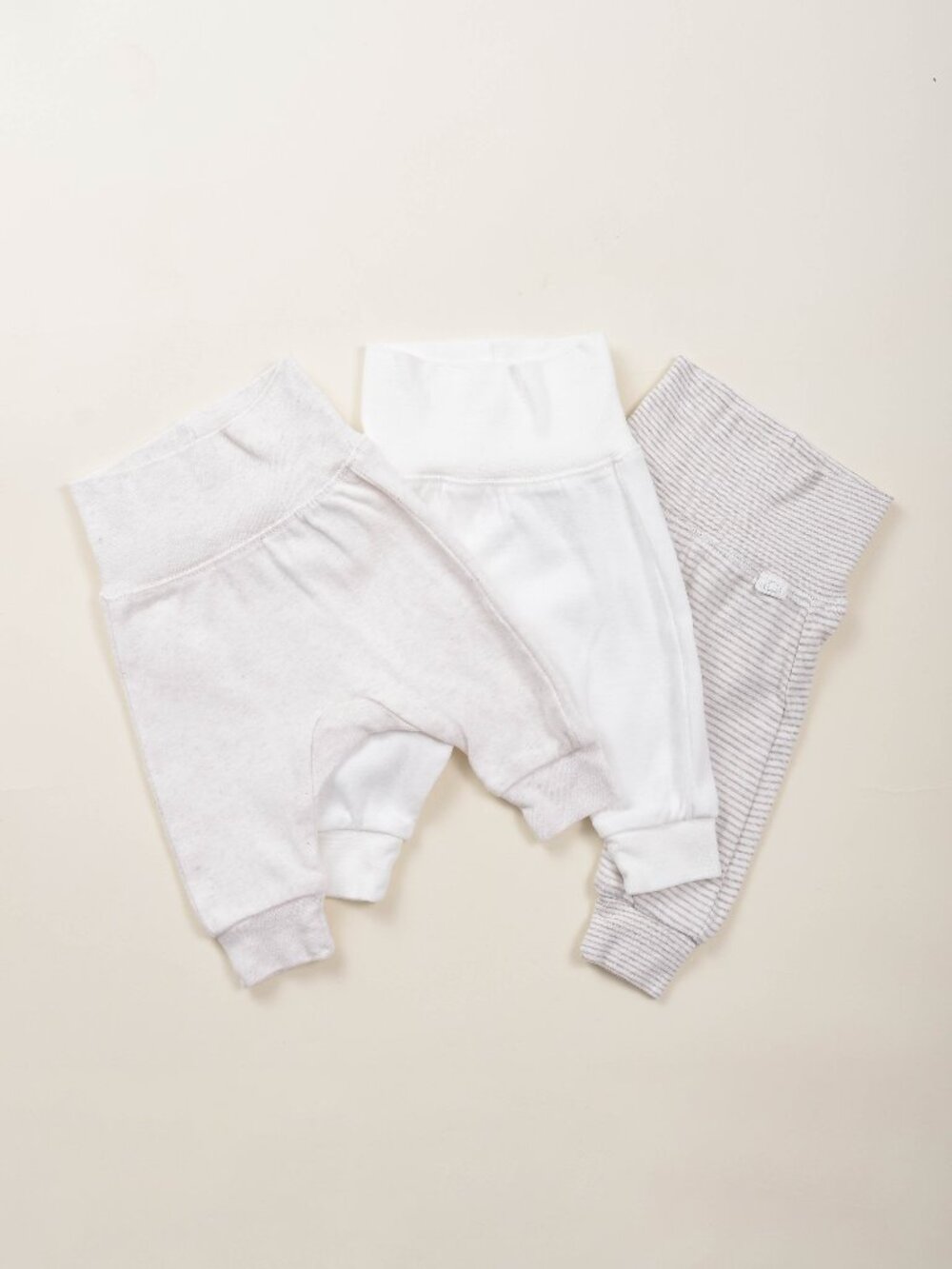 H&M Newborn Baby White Beige Knit Cotton Pants Newborn Bundle of 3
